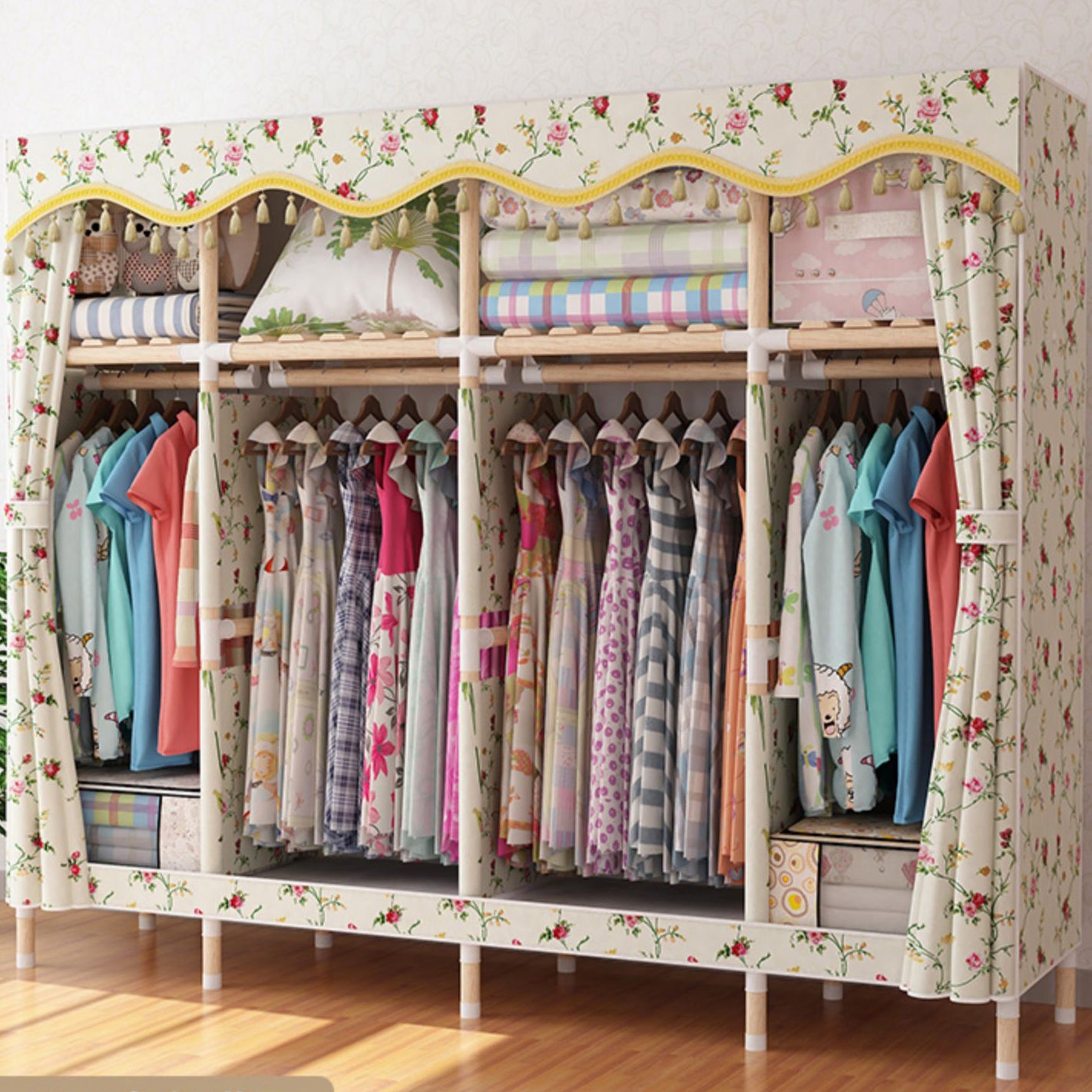 Natural Meringue Wood Frame Wardrobe Modern Style Home Wardrobe Armoire