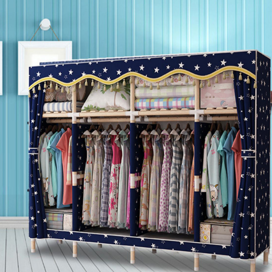 Natural Meringue Wood Frame Wardrobe Modern Style Home Wardrobe Armoire