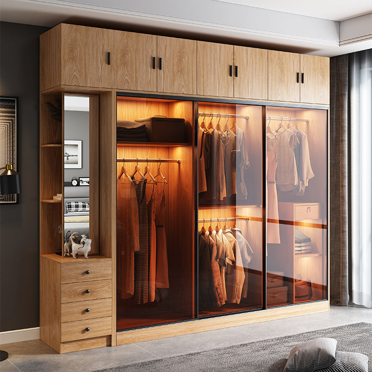 Clear Glass Door Storage Cabinet Modern Sliding Door Wardrobe for Home