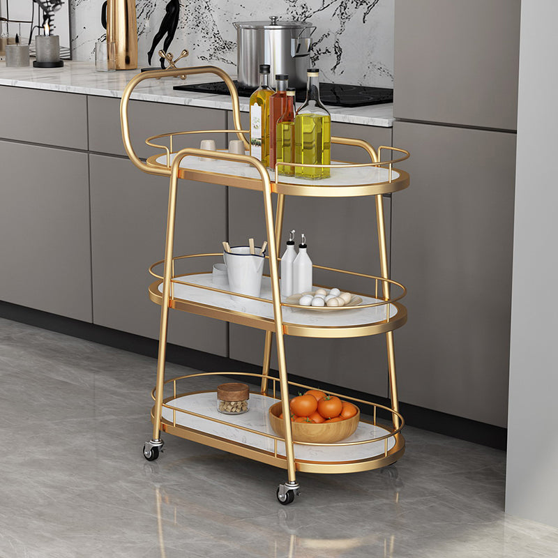 Contemporary Oval Metal Prep Table 32.28"H Rolling Prep Table for Dining Room