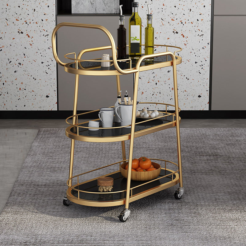 Contemporary Oval Metal Prep Table 32.28"H Rolling Prep Table for Dining Room