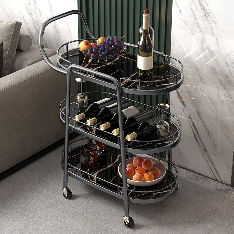 Contemporary Oval Metal Prep Table 32.28"H Rolling Prep Table for Dining Room