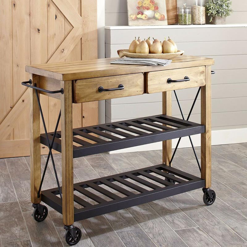 Modern Rolling Kitchen Cart Wood Kitchen Island Cart with Towel Rack