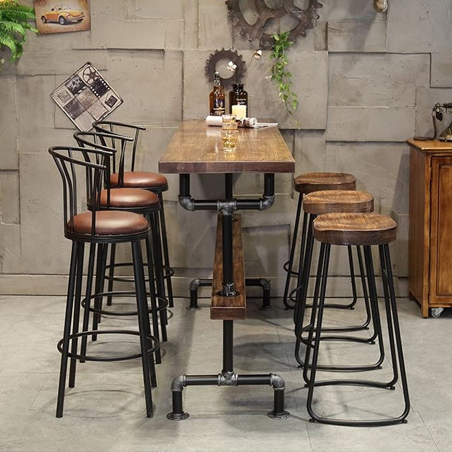 Rectangular Solid Wood Bar Table Set Industrial 1/4/7 Pieces Counter Table with Stools