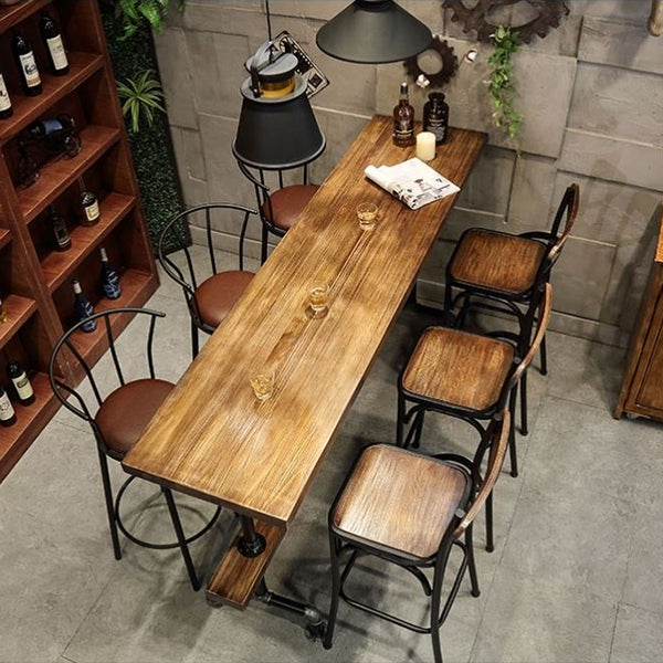 Rectangular Solid Wood Bar Table Set Industrial 1/4/7 Pieces Counter Table with Stools