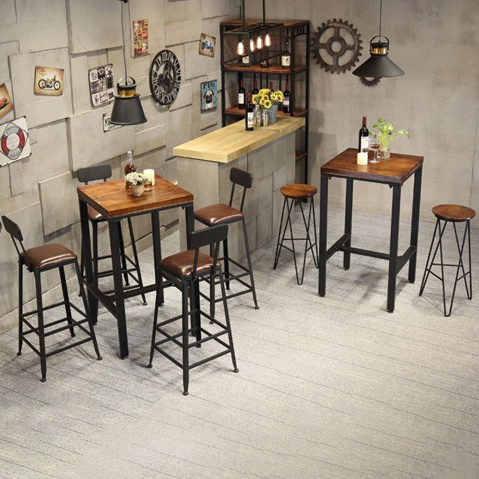 Industrial Bar Set 1/2/3/5 Pcs Metal Bar Stools and Solid Wood Top Bar Table