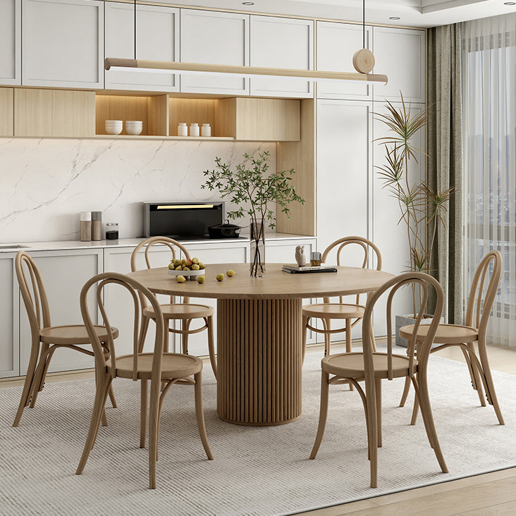 Solid Wood Dining Table Set 1/4/7 Pcs Round Table with Side Chairs