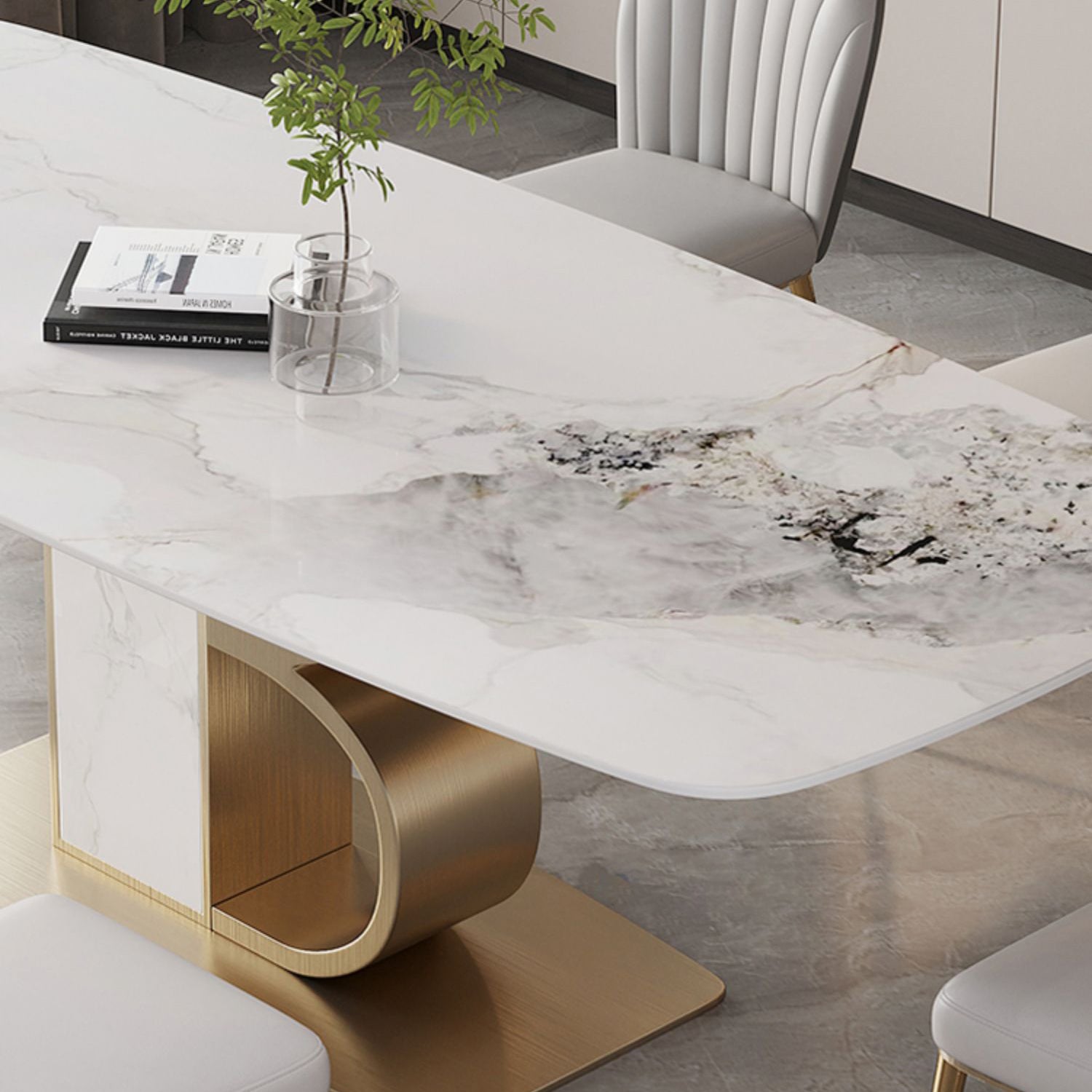 Minimalist Dining Set 1/4/5/6/7 Pcs Sintered Stone Dining Table with Upholstered Chairs