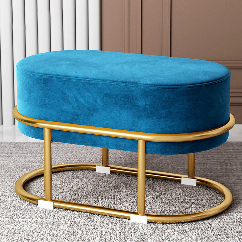 Glam Velvet Boucle Pouf Plain Oval Metal Frame Tear Resistant Ottoman Footrest