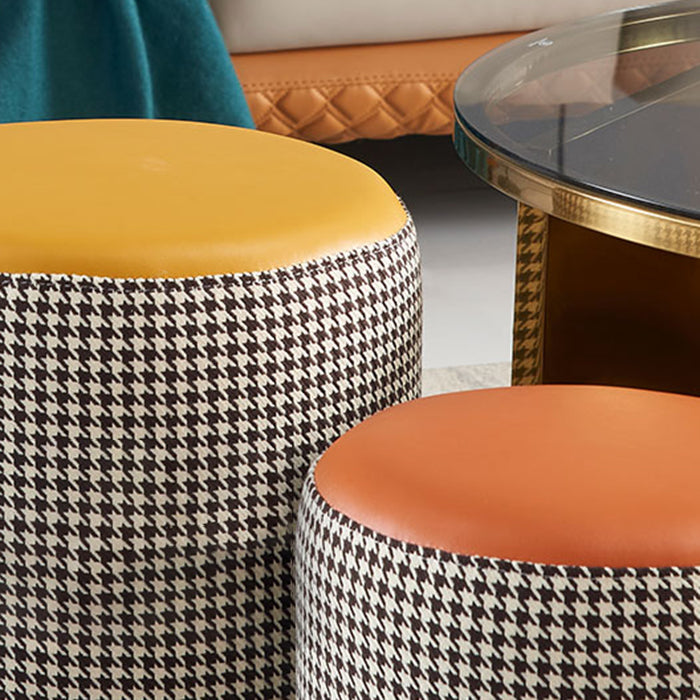 Modern Contrast Color Boucle Pouf Cylinder Shape Cotton Scratch Fool Stool Ottoman