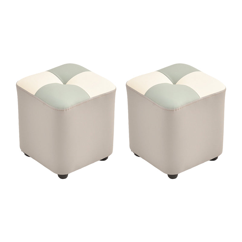 Modern Faux Leather Ottoman Color Block Tufted Square Chair Ottoman