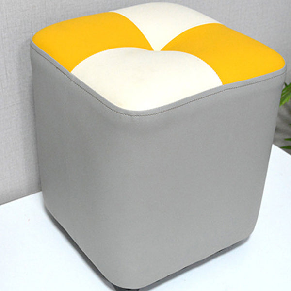 Modern Faux Leather Ottoman Color Block Tufted Square Chair Ottoman