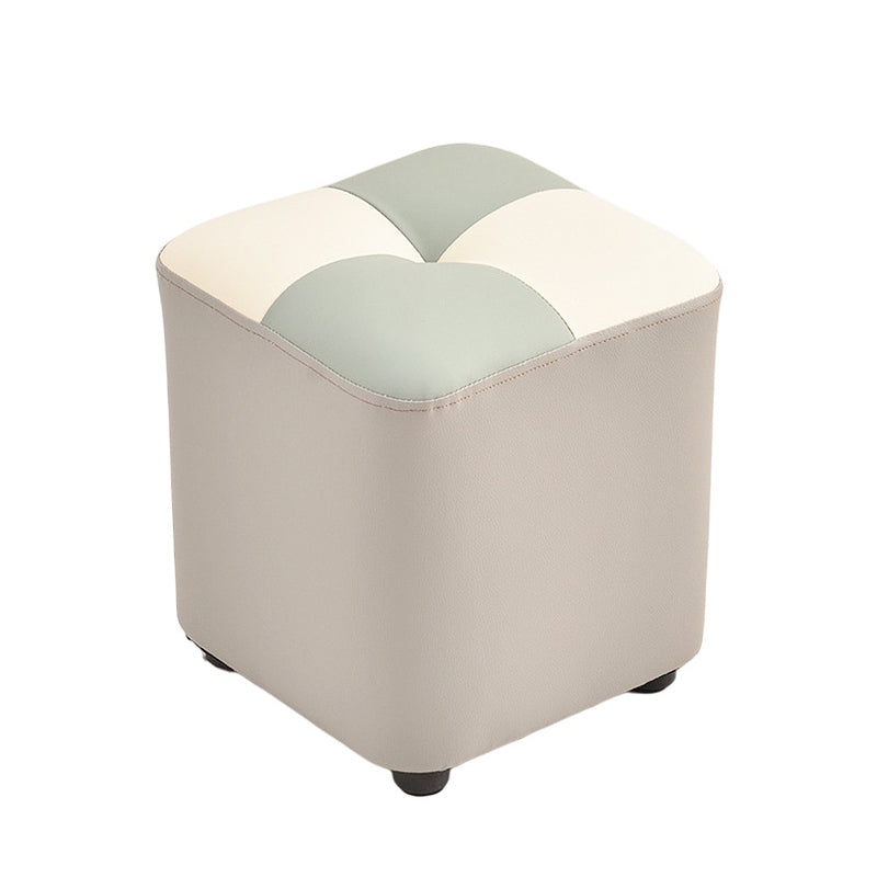 Modern Faux Leather Ottoman Color Block Tufted Square Chair Ottoman