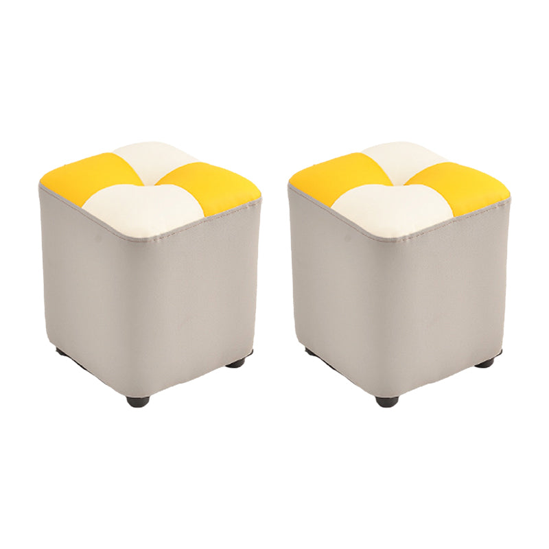 Modern Faux Leather Ottoman Color Block Tufted Square Chair Ottoman