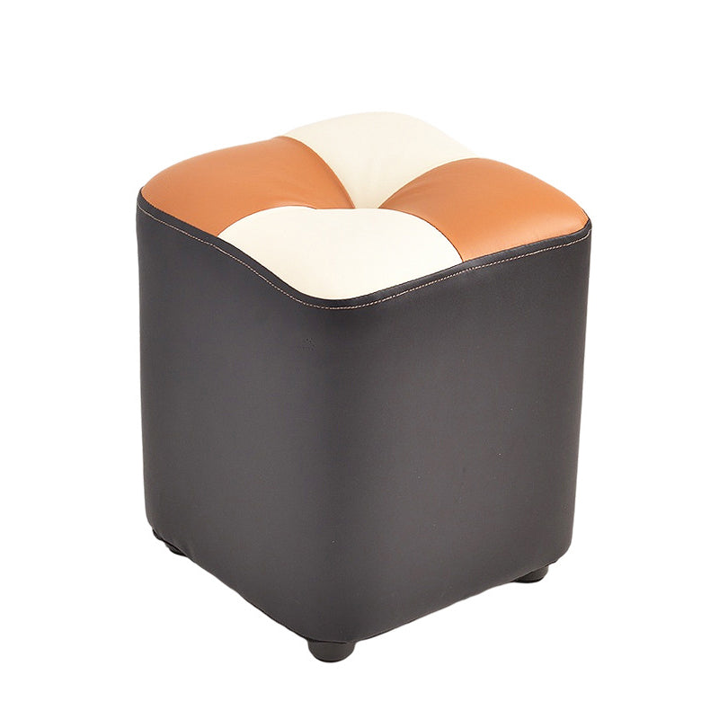Modern Faux Leather Ottoman Color Block Tufted Square Chair Ottoman