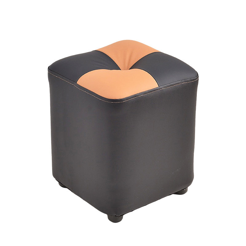 Modern Faux Leather Ottoman Color Block Tufted Square Chair Ottoman
