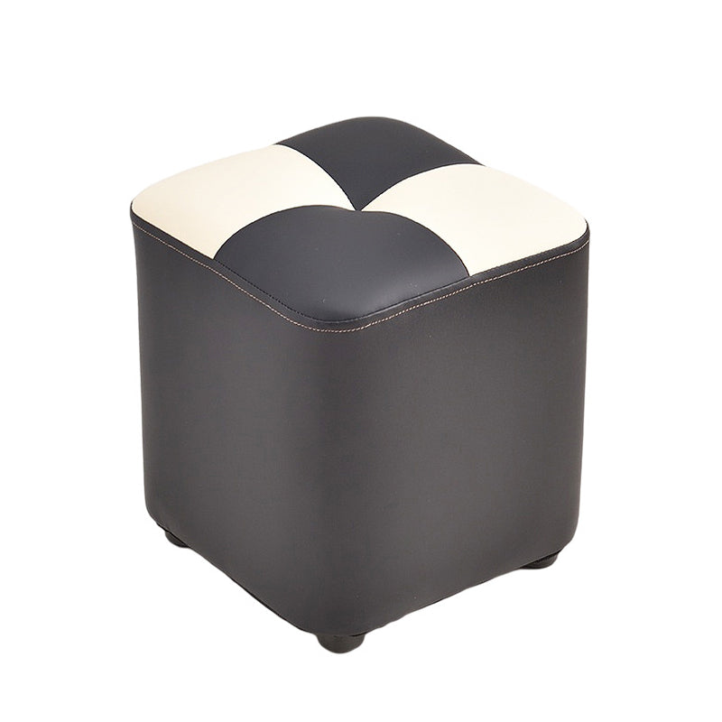 Modern Faux Leather Ottoman Color Block Tufted Square Chair Ottoman