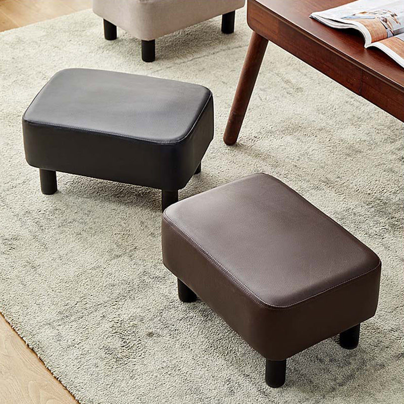 Contemporary Ottoman Solid Color Water Resistant Leather Rectangle Footstool Ottoman