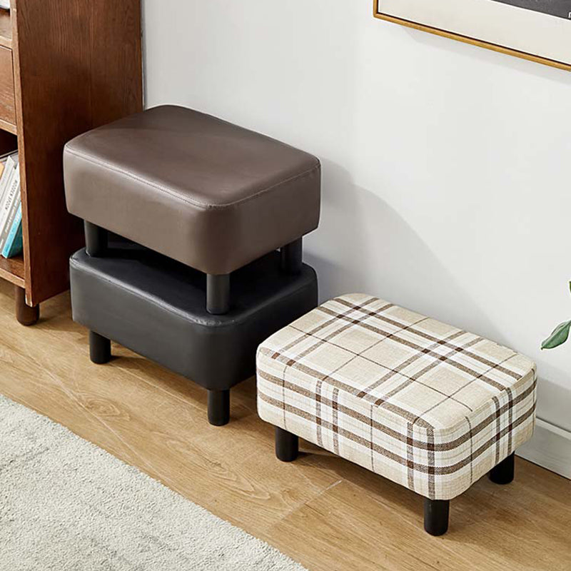 Contemporary Ottoman Solid Color Water Resistant Leather Rectangle Footstool Ottoman