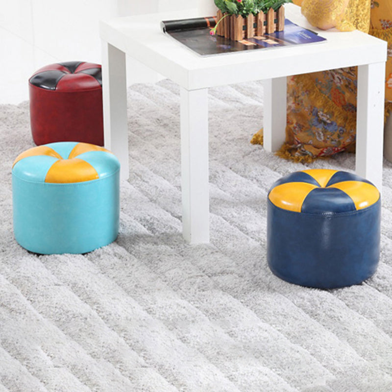 Ottoman Round Faux Leather Contrast Color Contemporary Indoor Standard Ottoman