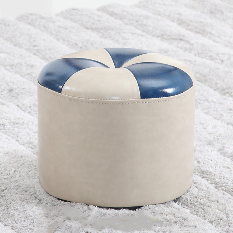 Ottoman Round Faux Leather Contrast Color Contemporary Indoor Standard Ottoman