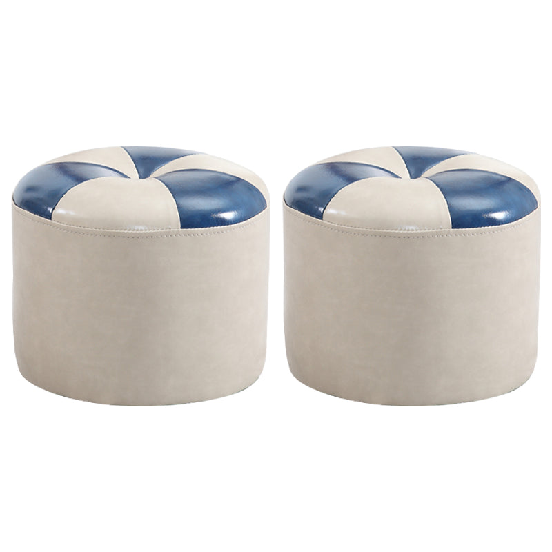 Ottoman Round Faux Leather Contrast Color Contemporary Indoor Standard Ottoman