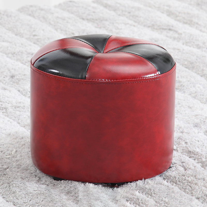 Ottoman Round Faux Leather Contrast Color Contemporary Indoor Standard Ottoman