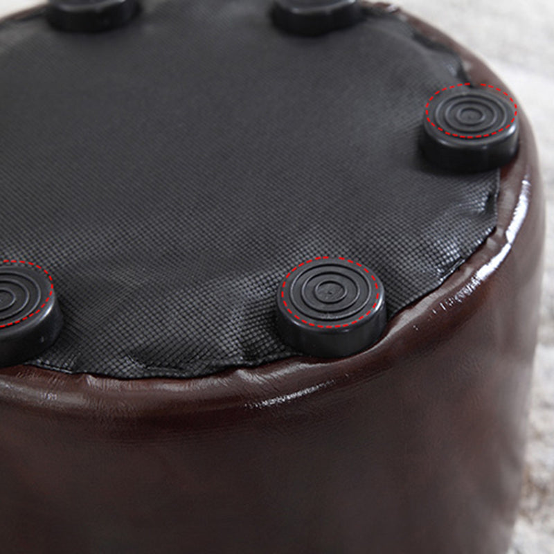 Ottoman Round Faux Leather Contrast Color Contemporary Indoor Standard Ottoman