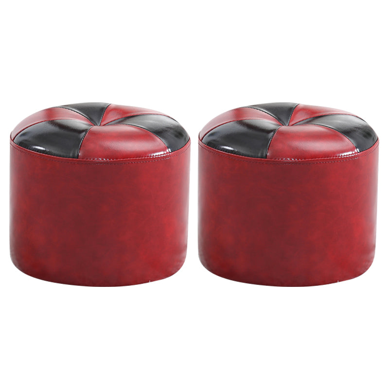 Ottoman Round Faux Leather Contrast Color Contemporary Indoor Standard Ottoman