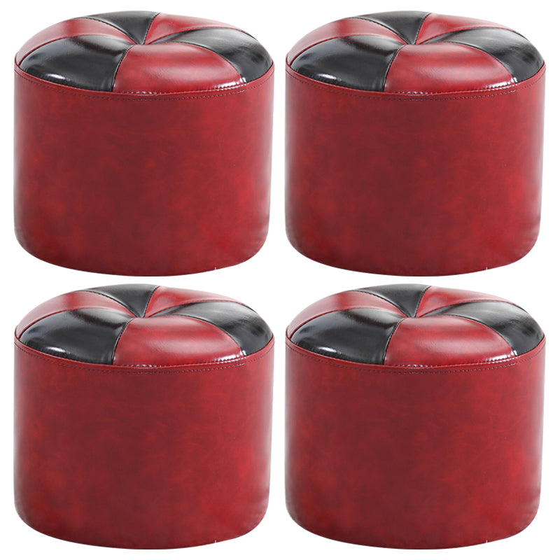 Ottoman Round Faux Leather Contrast Color Contemporary Indoor Standard Ottoman