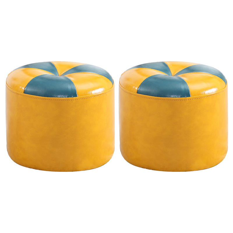 Ottoman Round Faux Leather Contrast Color Contemporary Indoor Standard Ottoman