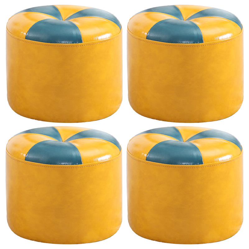 Ottoman Round Faux Leather Contrast Color Contemporary Indoor Standard Ottoman