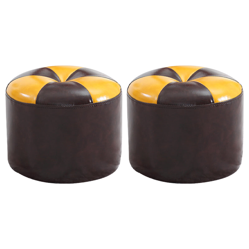 Ottoman Round Faux Leather Contrast Color Contemporary Indoor Standard Ottoman
