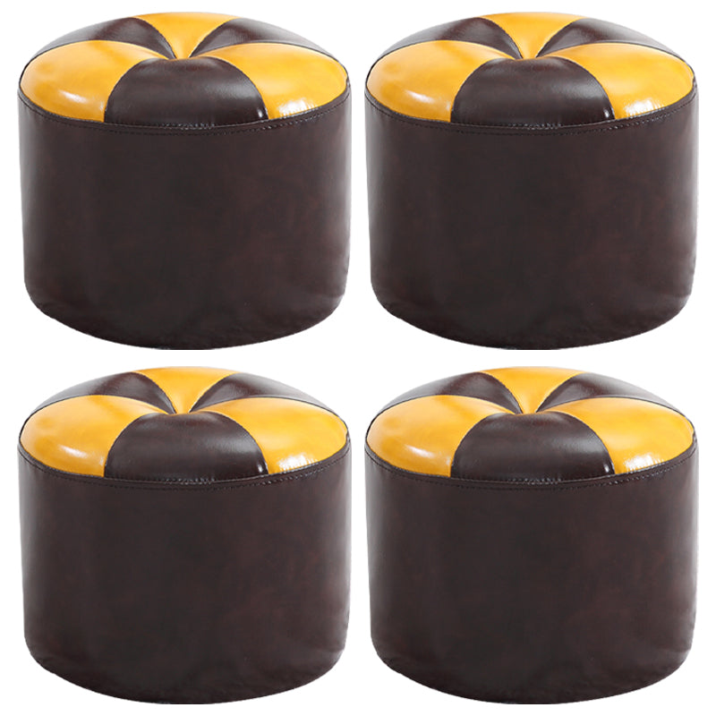 Ottoman Round Faux Leather Contrast Color Contemporary Indoor Standard Ottoman