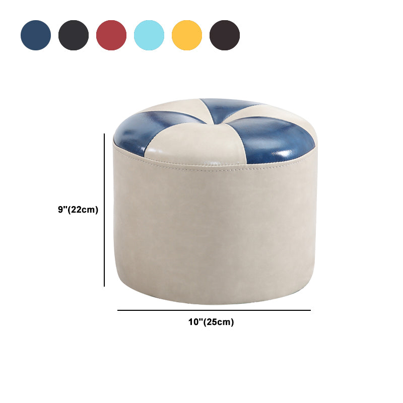 Ottoman Round Faux Leather Contrast Color Contemporary Indoor Standard Ottoman