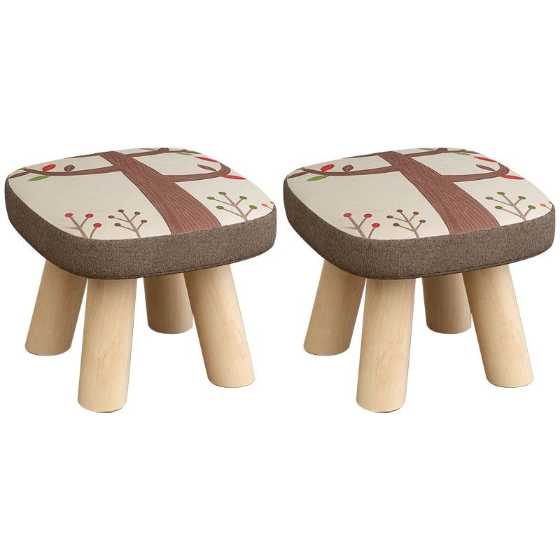 Linen Ottoman Animal Print with Four Legs Scratch Resistant Modern Square Cube Ottoman