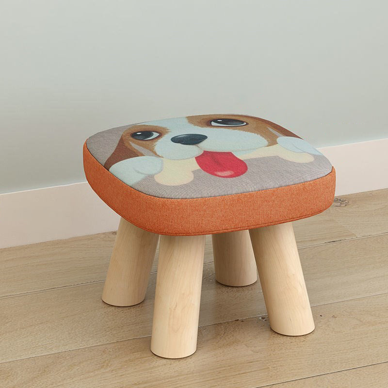 Linen Ottoman Animal Print with Four Legs Scratch Resistant Modern Square Cube Ottoman