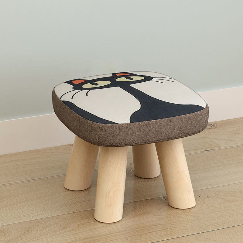 Linen Ottoman Animal Print with Four Legs Scratch Resistant Modern Square Cube Ottoman