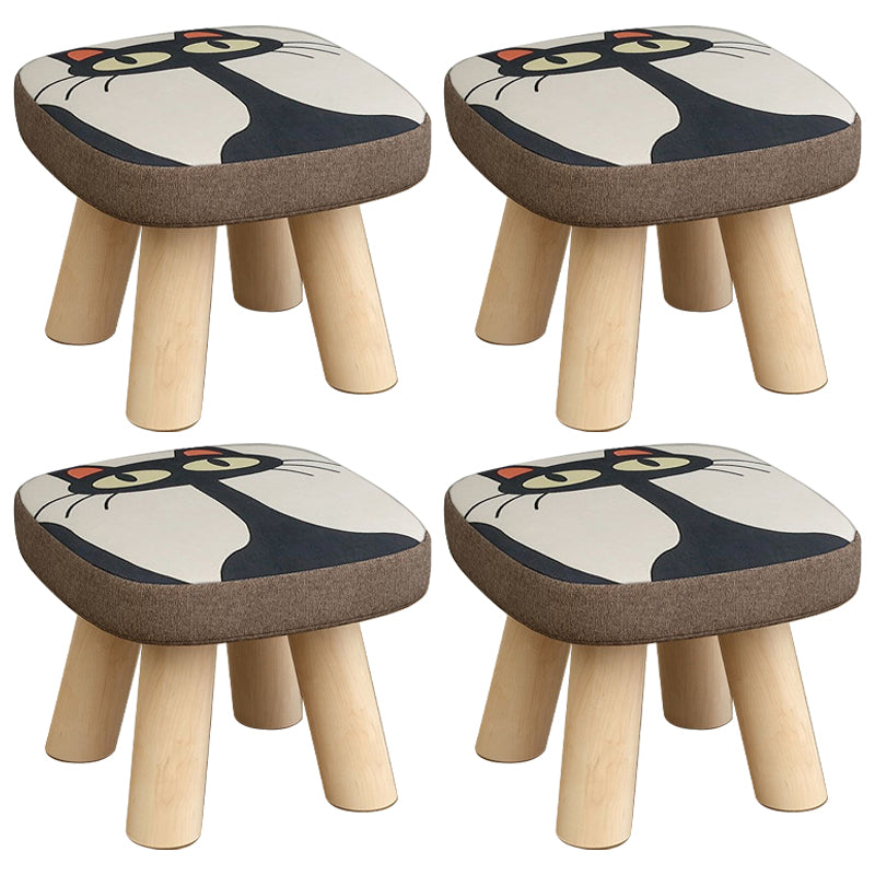 Linen Ottoman Animal Print with Four Legs Scratch Resistant Modern Square Cube Ottoman