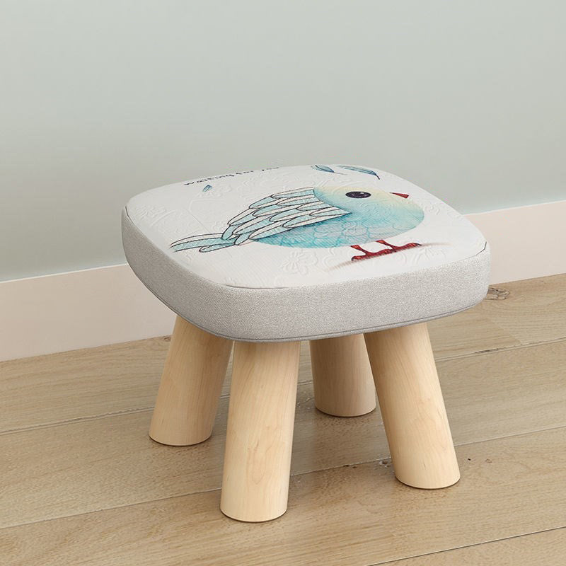 Linen Ottoman Animal Print with Four Legs Scratch Resistant Modern Square Cube Ottoman