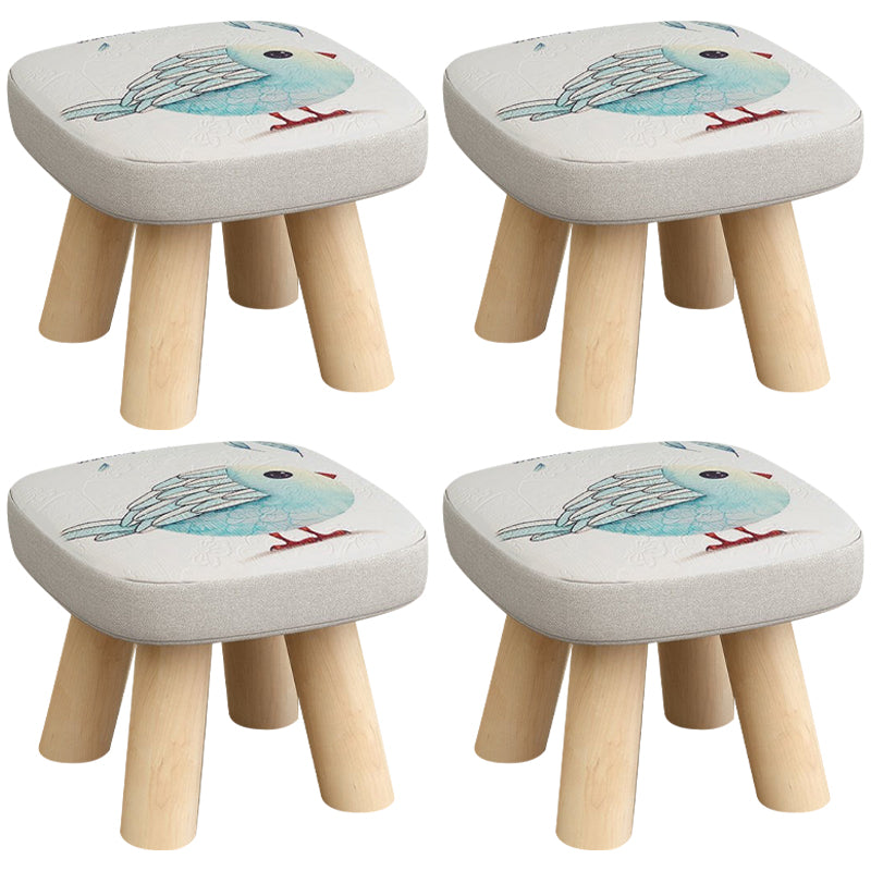 Linen Ottoman Animal Print with Four Legs Scratch Resistant Modern Square Cube Ottoman