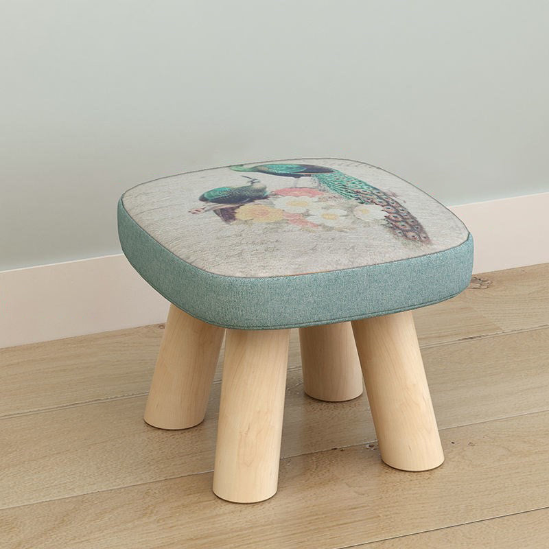 Linen Ottoman Animal Print with Four Legs Scratch Resistant Modern Square Cube Ottoman