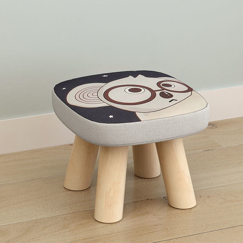 Linen Ottoman Animal Print with Four Legs Scratch Resistant Modern Square Cube Ottoman