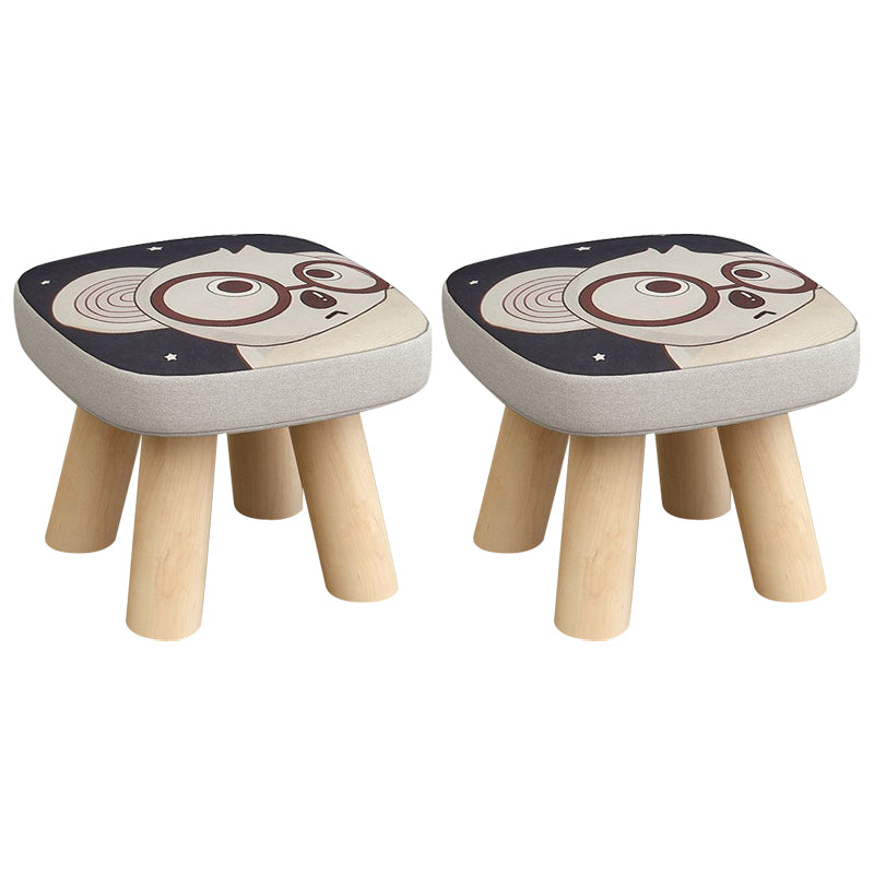 Linen Ottoman Animal Print with Four Legs Scratch Resistant Modern Square Cube Ottoman