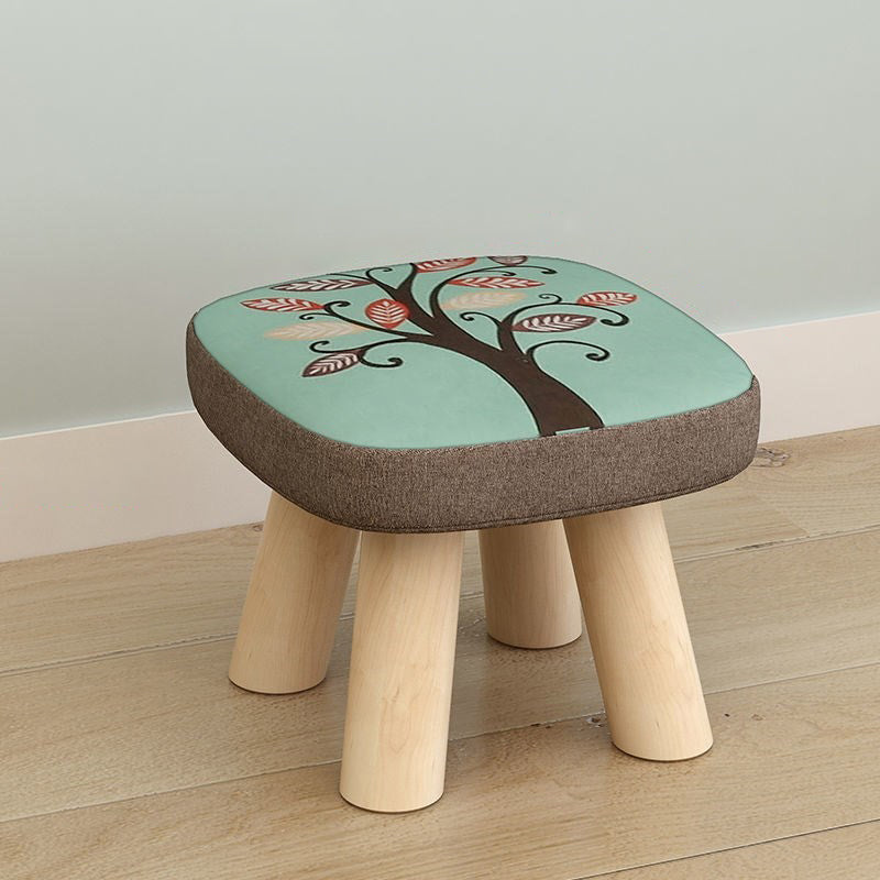 Linen Ottoman Animal Print with Four Legs Scratch Resistant Modern Square Cube Ottoman