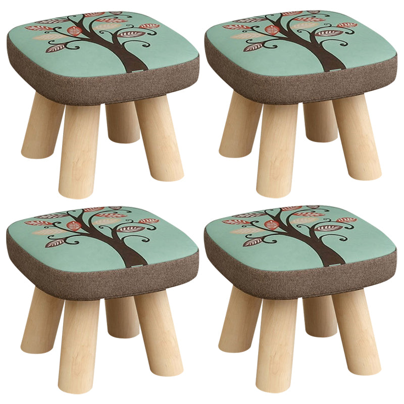 Linen Ottoman Animal Print with Four Legs Scratch Resistant Modern Square Cube Ottoman