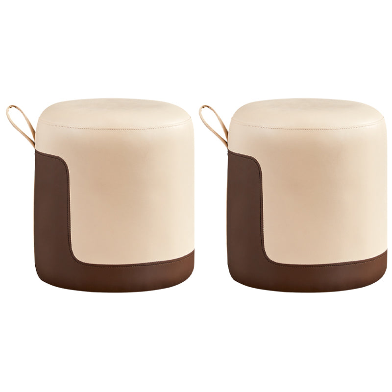 Modern Cylinder Shape Pouf Chair Contrast Color PU Leather Water Resistant Boucle Pouf