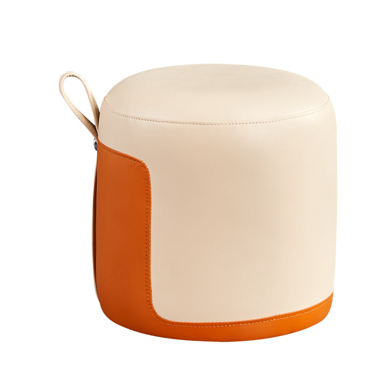 Modern Cylinder Shape Pouf Chair Contrast Color PU Leather Water Resistant Boucle Pouf
