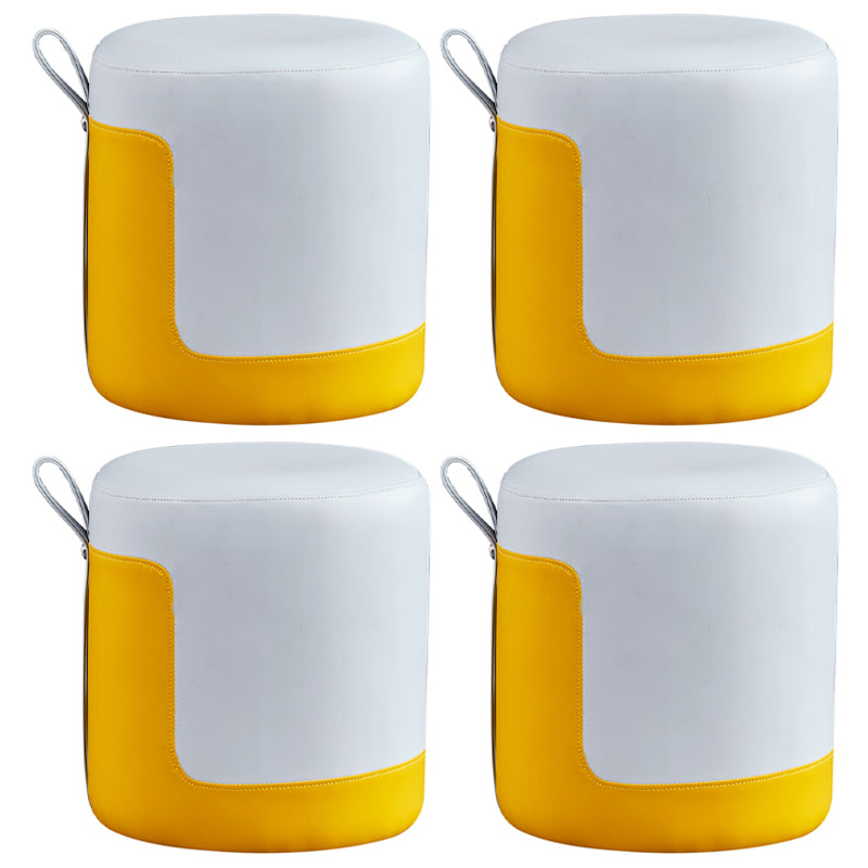 Modern Cylinder Shape Pouf Chair Contrast Color PU Leather Water Resistant Boucle Pouf