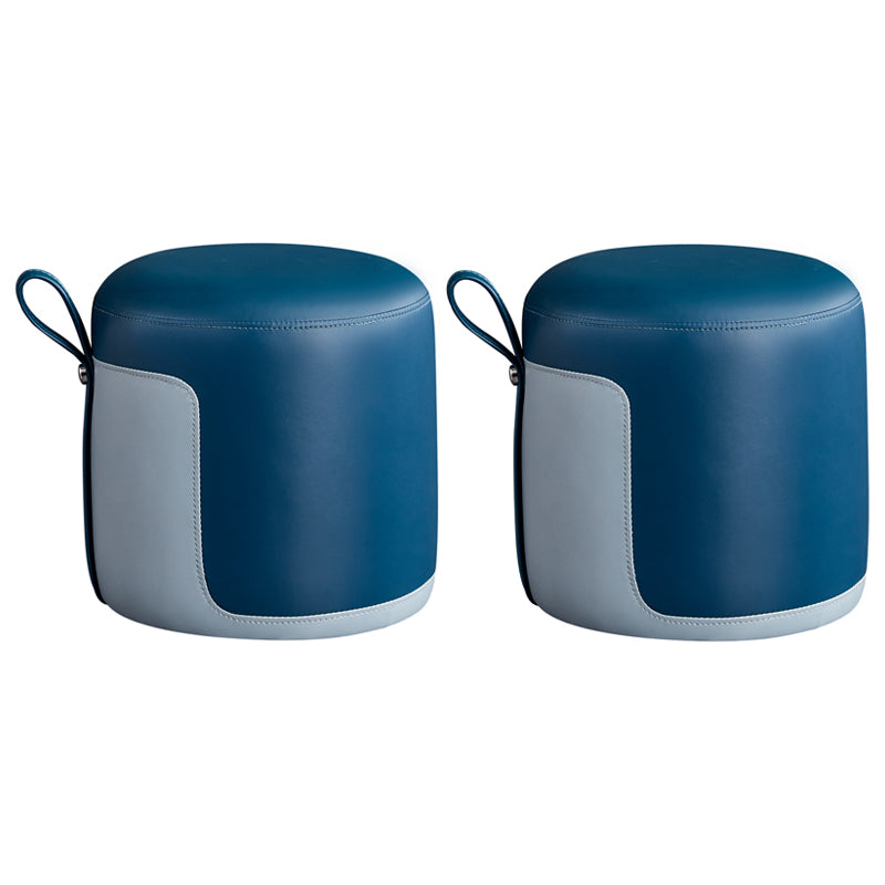 Modern Cylinder Shape Pouf Chair Contrast Color PU Leather Water Resistant Boucle Pouf